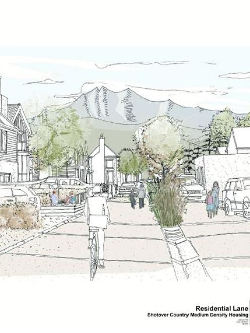 A concept sketch of a residential lane in the proposed Shotover Country development. Image supplied.