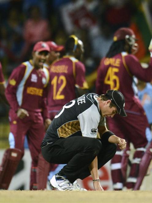 A dejected Tim Southee after defeat by the West Indies. REUTERS/Philip Brown
