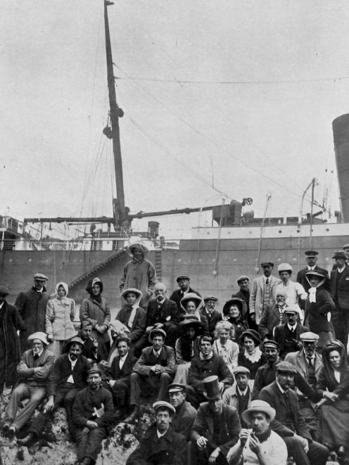 A fortunate ending to shipwreck: some of the passengers and crew of the Waikare on Stop Island,...