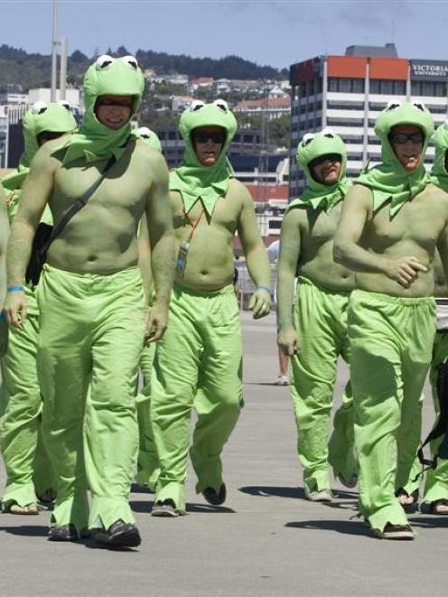 A group of Auckland Kermits arrive at the Westpac Stadium for the Wellington sevens in 2008....