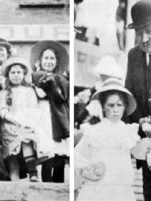 A group of children from city orphanages on the Dunedin wharf  waiting to join one of the...