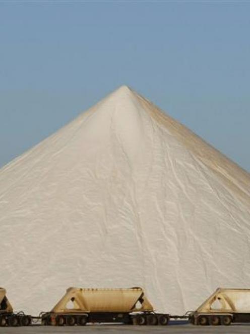 A haulage truck arrives at Rio Tinto's Dampier Salt Ltd production facility at Port Hedland,...