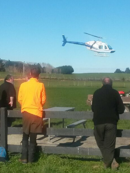 A helicopter leaves from the search base on Owaka.Photo by Hamish MacLean