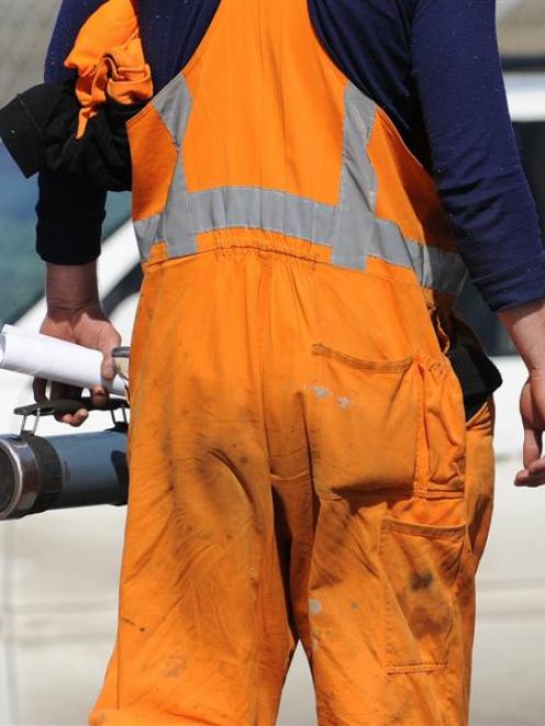 A KiwiRail employee leaves the meeting in Dunedin yesterday.  Photo by Craig Baxter.