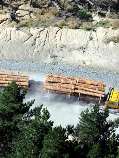A logging truck leaves a forest estate near Mt Allan. Photo by Stephen Jaquiery.