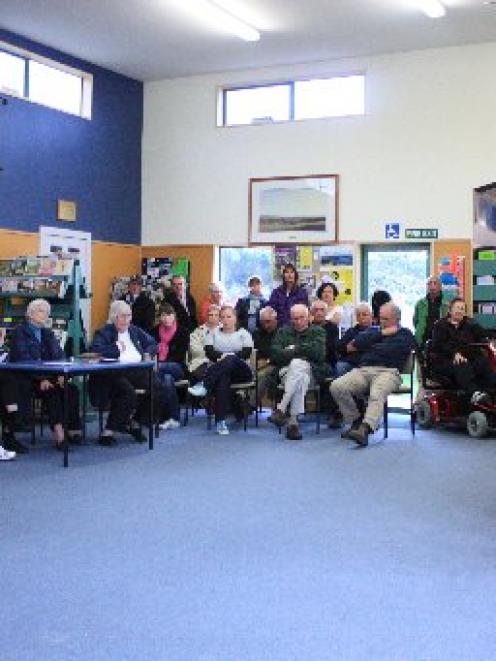 A group of Maniototo and Ranfurly residents listen to Central Otago Mayor Tony Lepper at a...