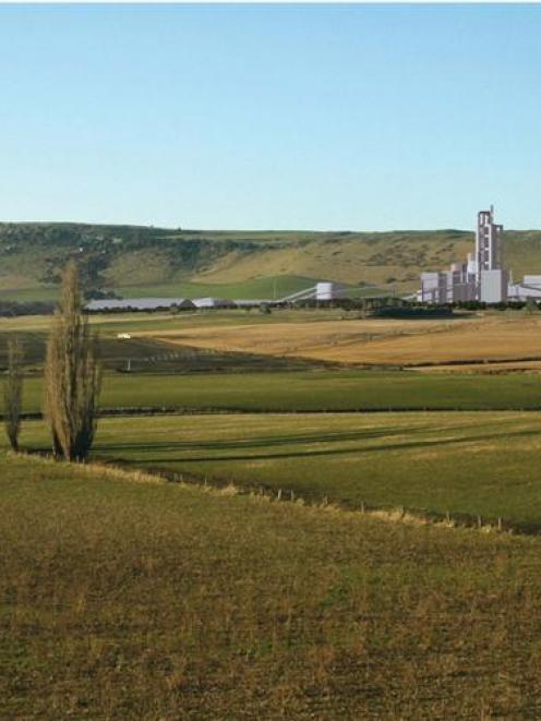 A photo montage of the proposed Holcim cement plant, viewed from Kia Ora Rd in the Waiareka...