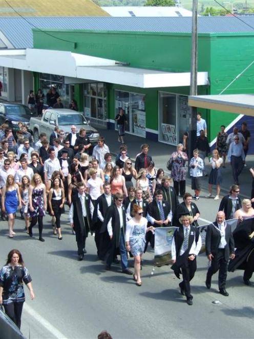 A piper leads the Telford Rural Polytechnic graduation parade down Clyde St yesterday. Photo by...