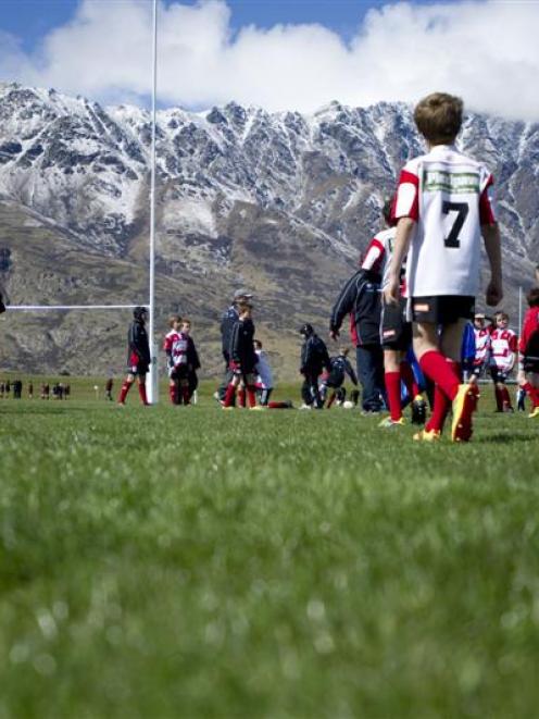 A snapshot below the Remarkables of last year's junior rugby tournament in Queenstown. Photo by...