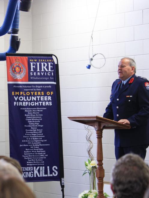 New Zealand Fire Service National Commander Paul Baxter speaks at the official opening of the...