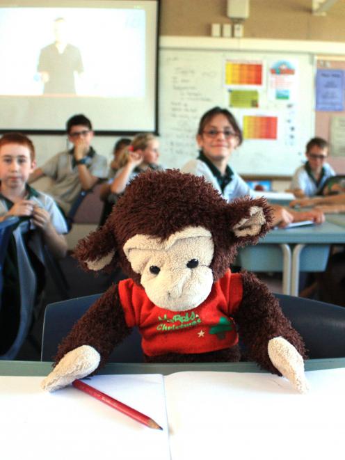 A trusted friend ... Jones the Monkey with the Terrace School's room three pupils in Alexandra....