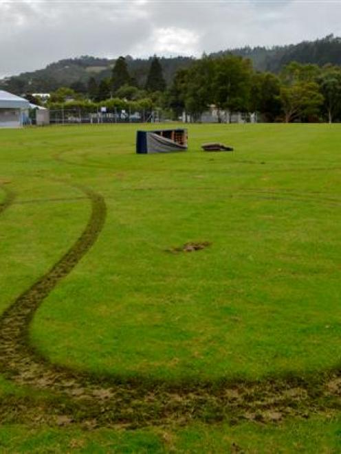 A vehicle caused this damage at Opoho Park, Dunedin, early  yesterday. Photo by Gerard O'Brien.