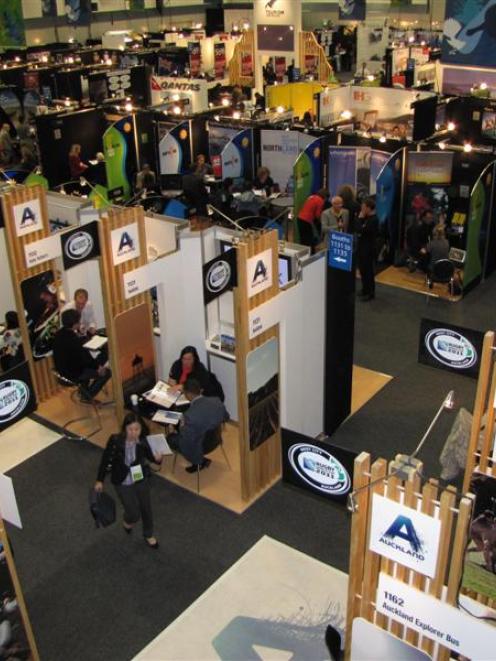 A view of mostly North Island tourism exhibition booths, where appointments with travel buyers...