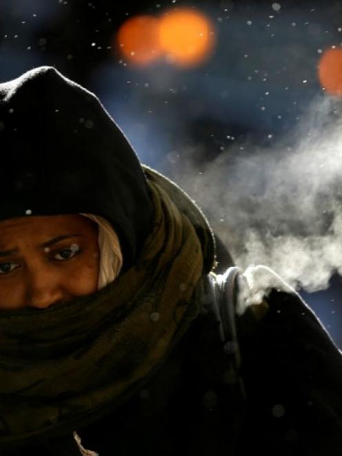 A woman braves the frigid temperatures in downtown Chicago. REUTERS/Jim Young
