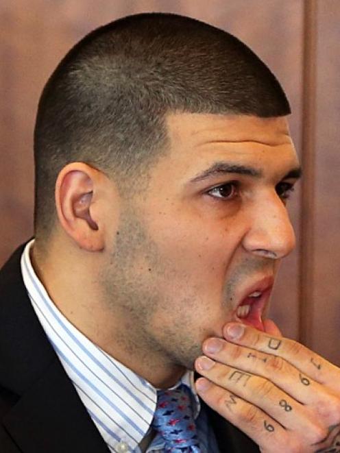 Aaron Hernandez appears for a pre-trial hearing at Bristol County Superior Court in Fall River,...