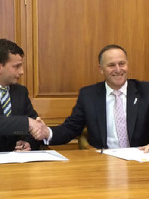 Act MP David Seymour and Prime Minister John Key. Photo: NZ Herald/Audrey Young