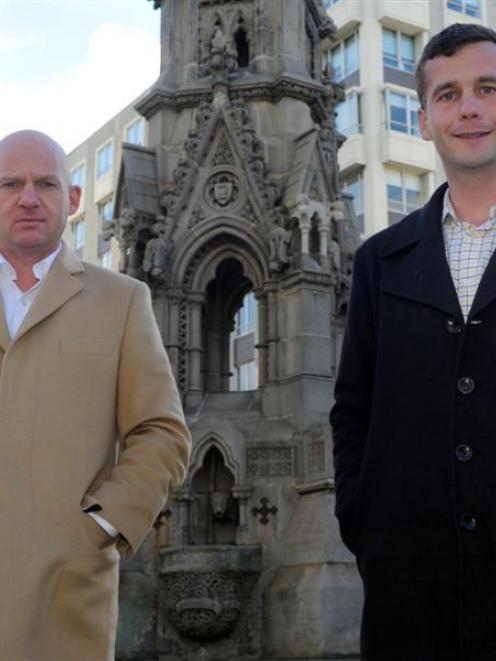 Act New Zealand leader Jamie Whyte (left) and Epsom candidate David Seymour in Dunedin yesterday....