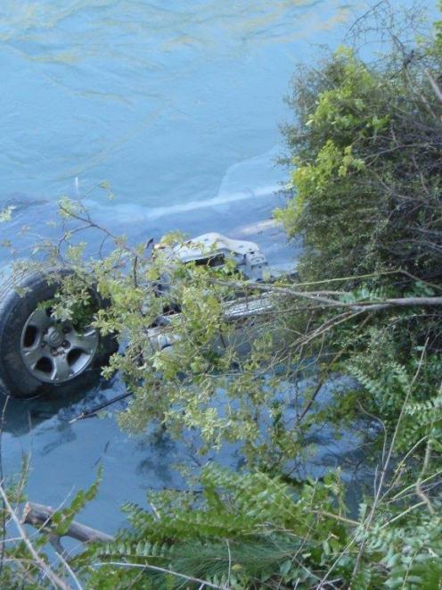 Adam Dear's vehicle submerged in the Kawarau River.