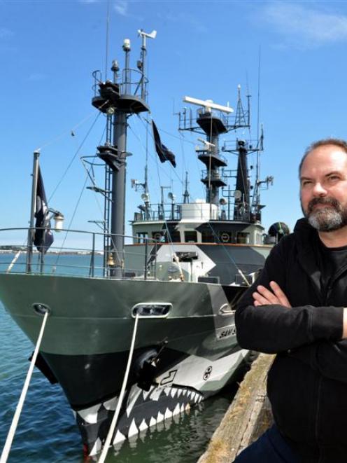 Adam Meyerson, captain of the Sea Shepherd  anti-whaling vessel  Sam Simon, waits as it refuelled...