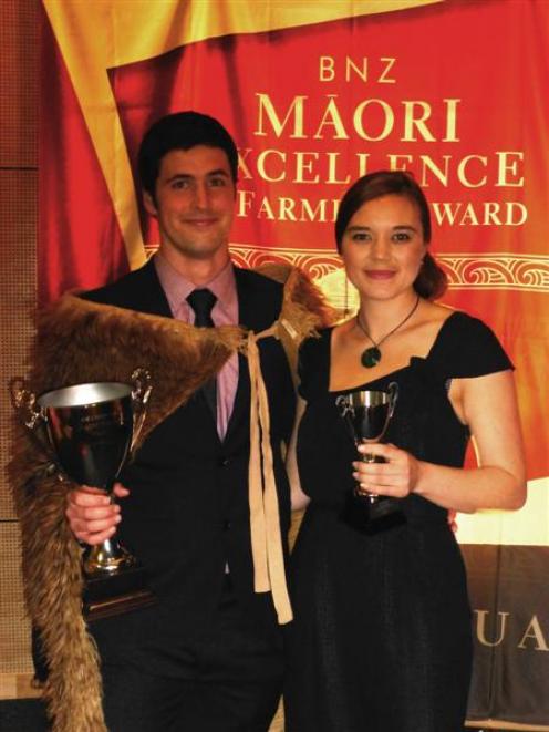 Ahuwhenua Young Maori Dairy Farmer of the Year winner Wiremu Reid with his partner Bettina Tolich...