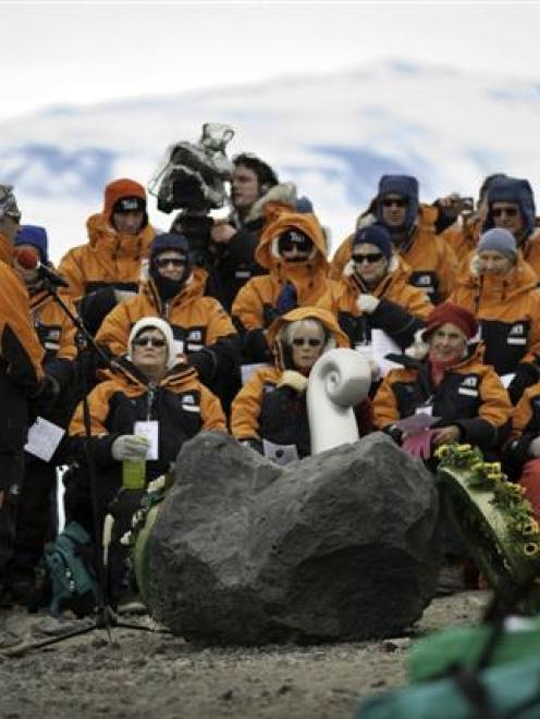 Air New Zealand chief executive Rob Fyfe speaks at a memorial service at the Koru memorial site...