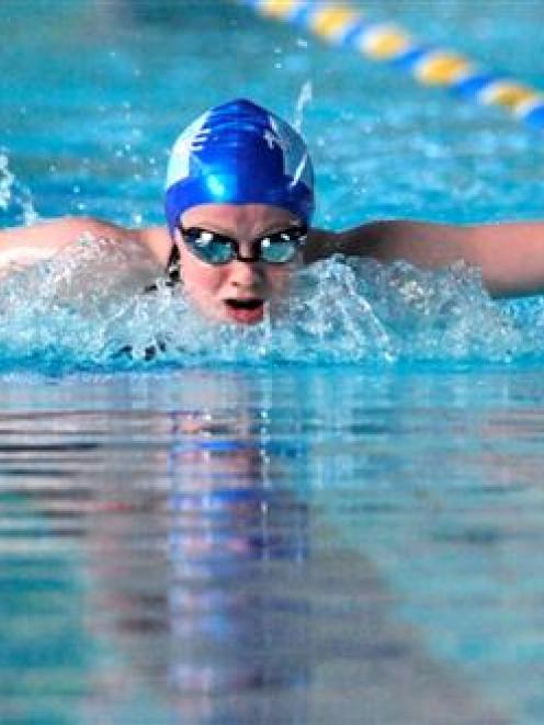 Aleisha Ruske (16) on her way to winning the women's 15-16 200m butterfly final at the Otago...