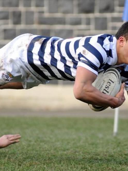Aleki Morris, pictured scoring a try for Otago Boys' High School in a Highlanders First XV match...