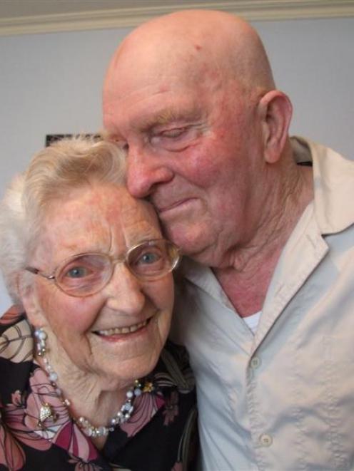 Alison and Jim Phillips celebrate their 65th wedding anniversary in Oamaru yesterday. Photo by...