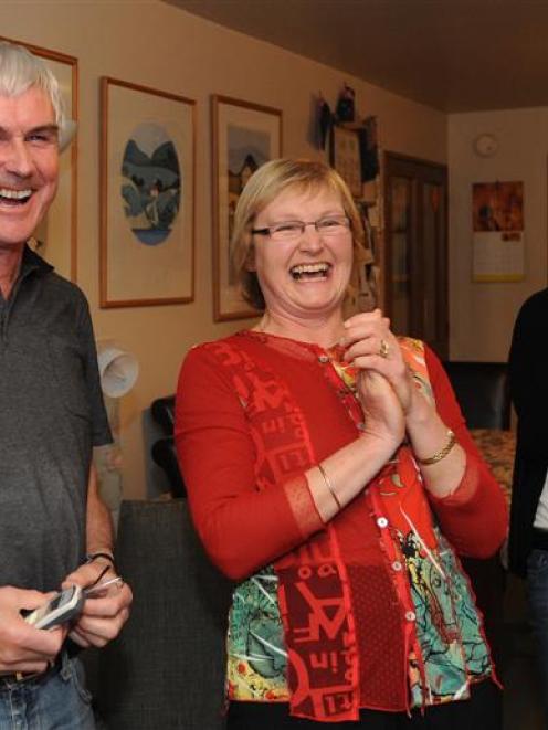 Alison Shanks' parents Roy and Kay and sister Nicola leap to their feet in their Dunedin home as...