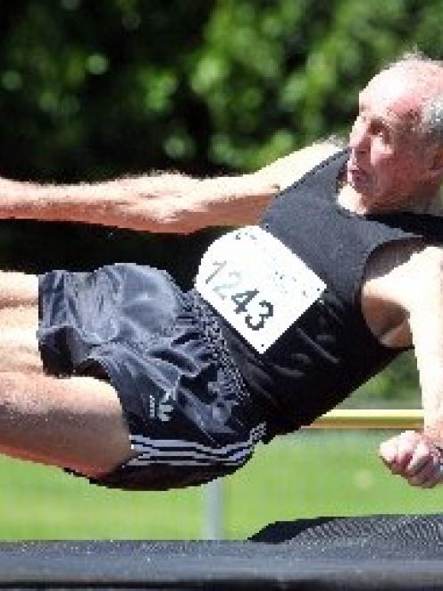 Alistair Mackay  sets a New Zealand  record in the high jump at the Masters Games yesterday....