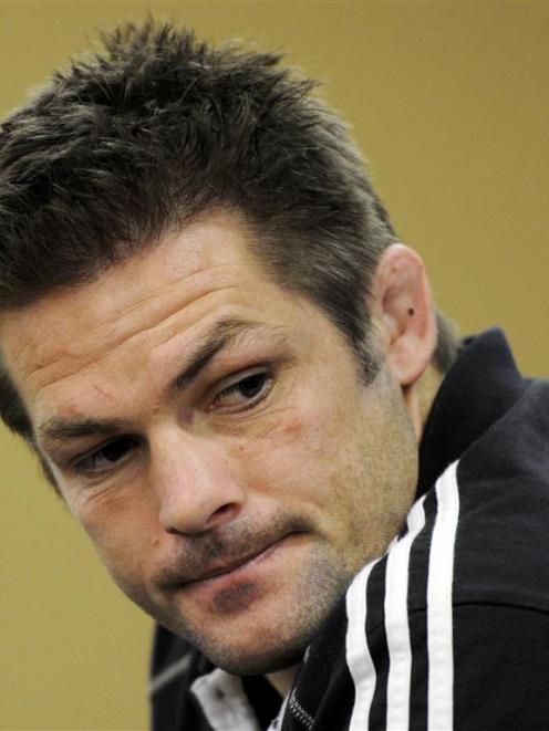 All Blacks captain Richie McCaw at news conference in Auckland today.  REUTERS/Anthony Phelps