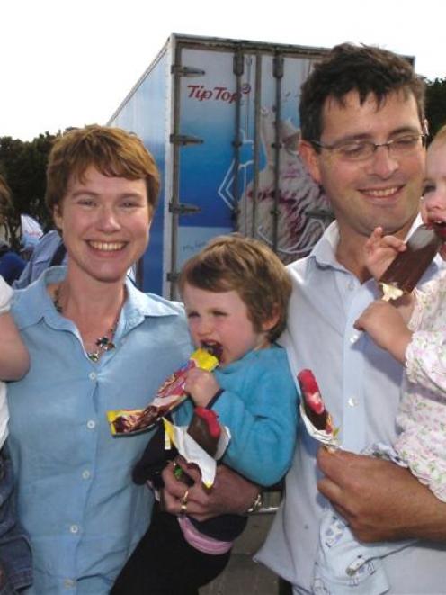 All smiles with their free Tip Top 75th birthday ice creams are (from left) Isabel Sheehan (4),...