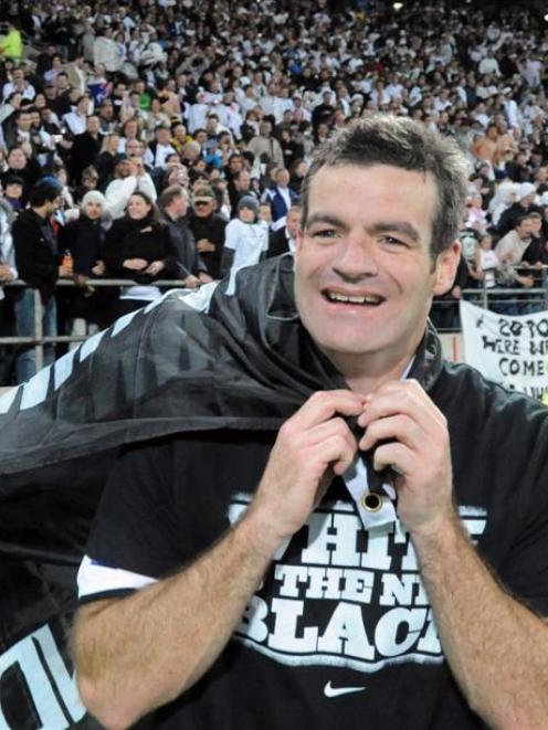 All Whites captain Ryan Nelsen celebrates after his side's 1-0 win over Bahrain in their World...