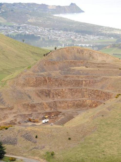 An aerial view of the quarry on Saddle Hill, near Dunedin, from two weeks ago. Photo by Stephen...