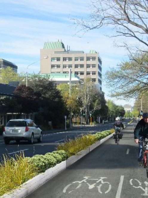 An artist's impression of a possible cycle lane on Dunedin's southbound one-way system. Image...