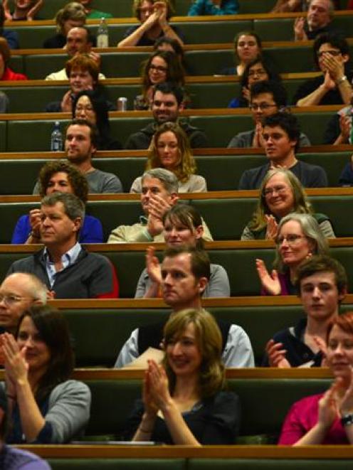 An attentive audience applauds  United States environmentalist and climate change campaigner Bill...