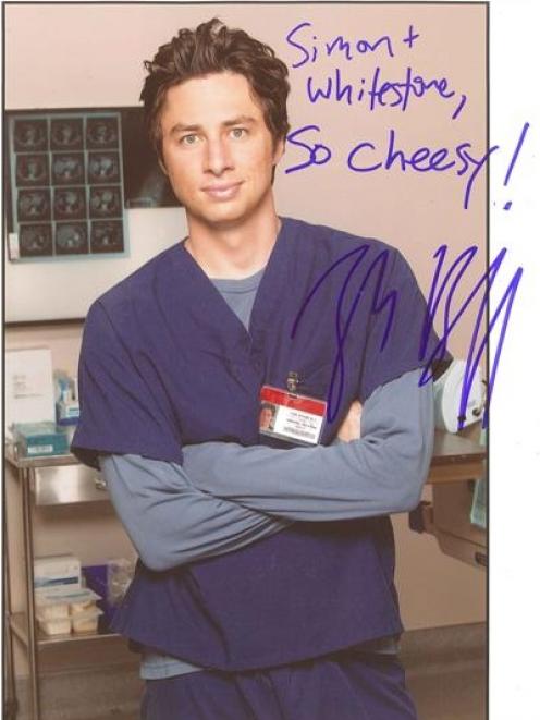 An autographed photo of Zach Braff, the lead actor in Scrubs, sent to Whitestone Cheese. Photo by...