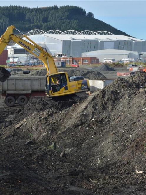 An excavator removes material at the site of the new Emerson's Brewery in Anzac Ave, Dunedin,...