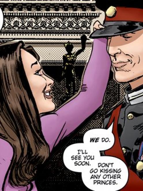 An illustration for the graphic novel " Kate and William: A Very Public Love Affair" . The royal...