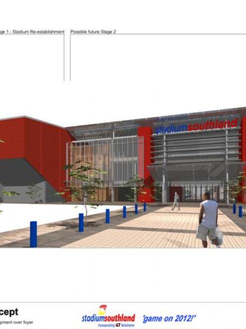 An image of the development encompassing the stadium re-establishment (stage 1) to the left and...
