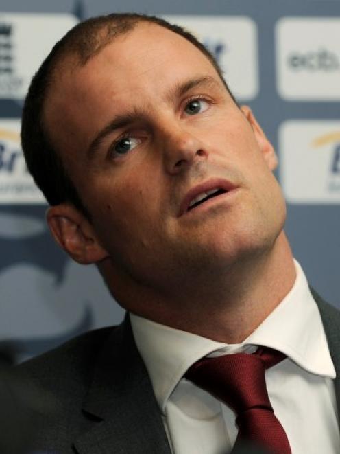 Andrew Strauss looks up during a news conference at Lord's Cricket Ground in London where he...