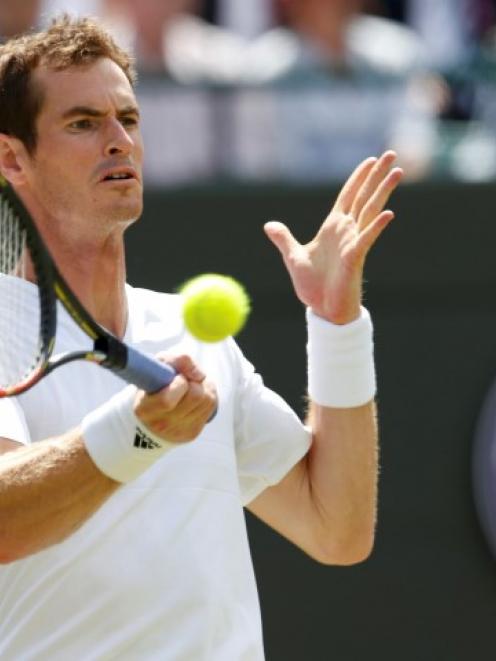 Andy Murray hits a return to Blaz Rola. REUTERS/Suzanne Plunkett