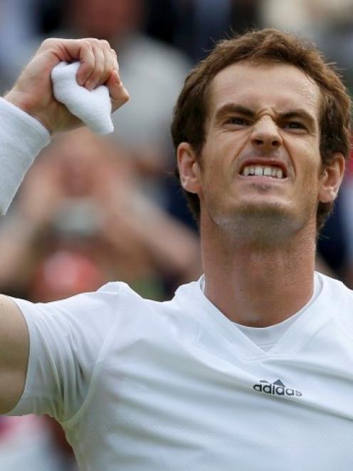 Andy Murray of Britain celebrates after defeating Fernando Verdasco of Spain in their men's...