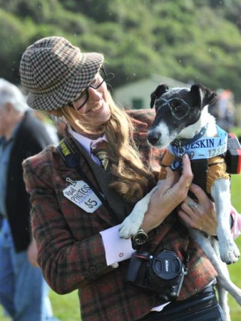 Angela Lyon and her award winning dog Mate. Mate won the best dressed dog competition at Blueskin...
