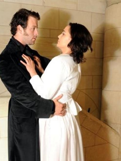 Anna Henare plays Cathy and Tim Foley is Heathcliff in Wuthering Heights. Photo by Peter McIntosh.