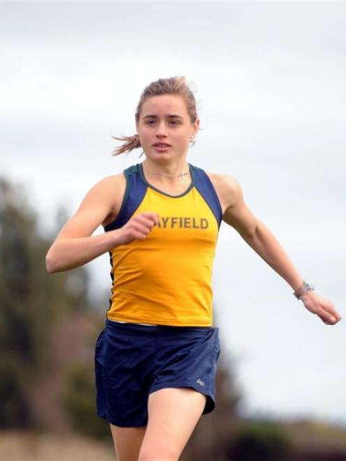 Anna-Lisa Uttley on the way to a win in the Otago secondary schools aged 16 cross-country at...