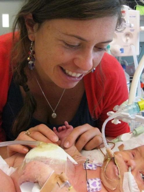 Anna van Riel with Matilda, then 2 weeks old,  in the neonatal intensive care unit at Wellington...