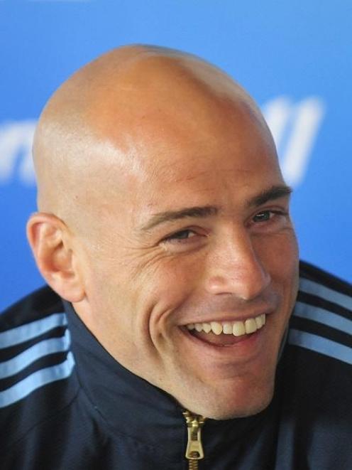 Argentina captain Felipe Contepomi has a chuckle during a press conference in Dunedin yesterday....
