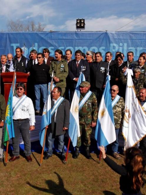 Argentine Falklands War veterans attend a ceremony commemorating the conflict's 30th anniversary,...