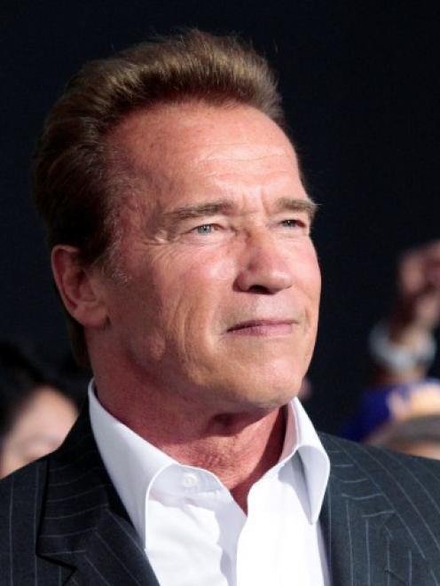 Arnold Schwarzenegger poses at the premiere of 'The Expendables 2' at the Grauman's Chinese...